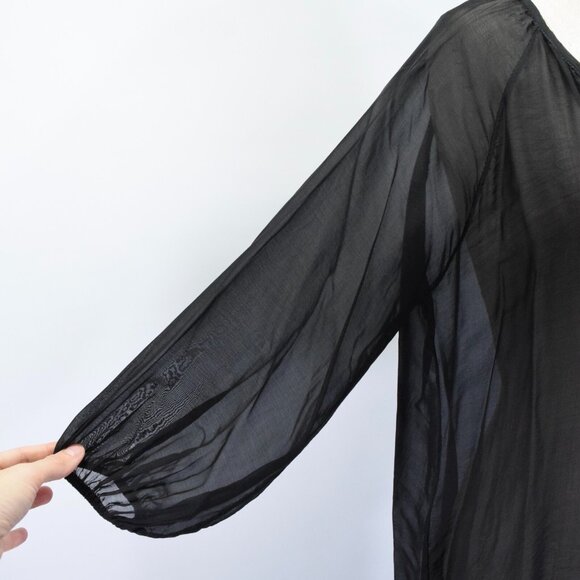 Sofia made in Italy Sheer Black Silk Chiffon V-Neck Peasant Top - Picture 6 of 6